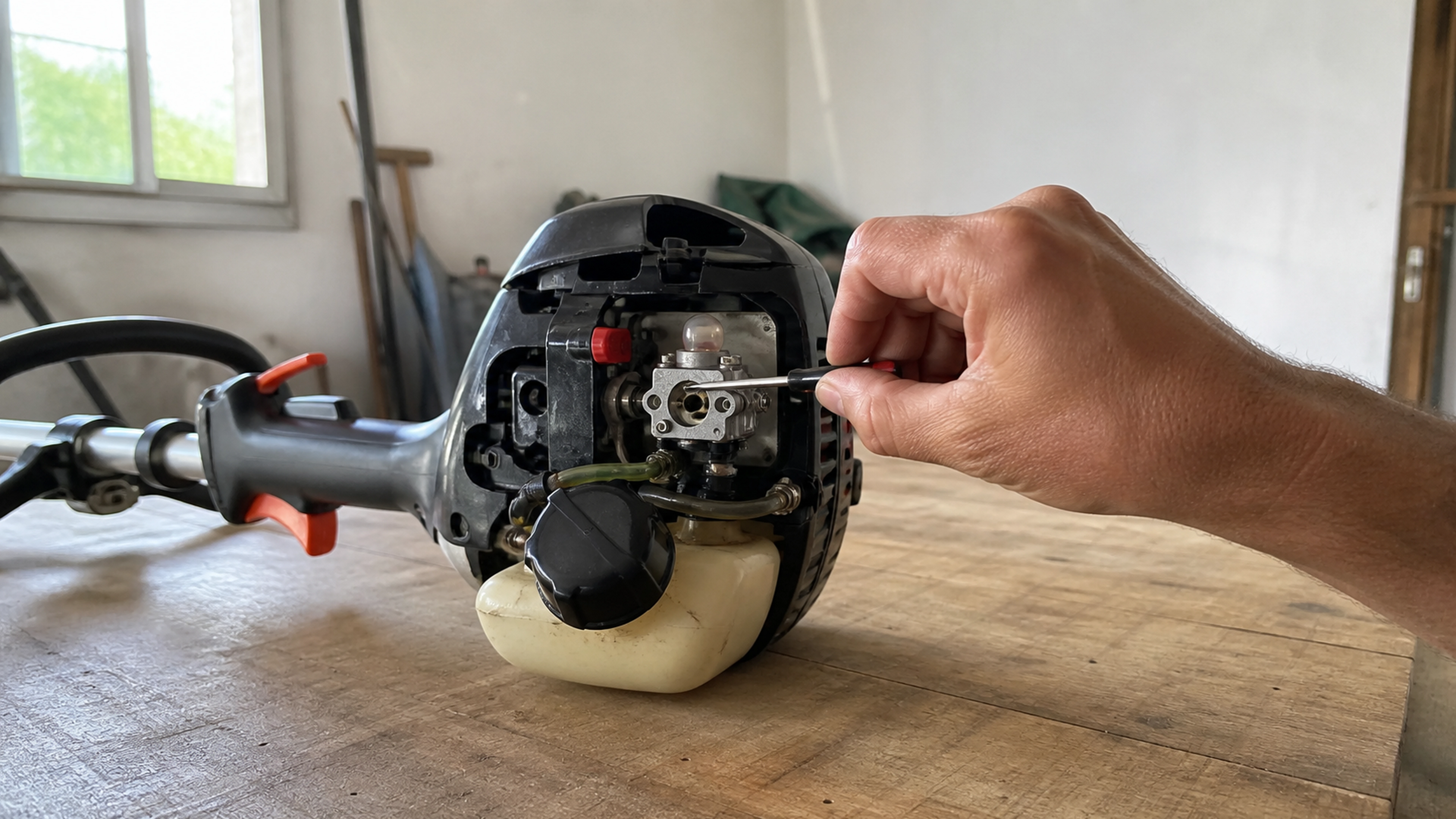Illustration éditoriale pour l’article « Réglage carburateur Stihl FS 55 : guide pour votre moteur »