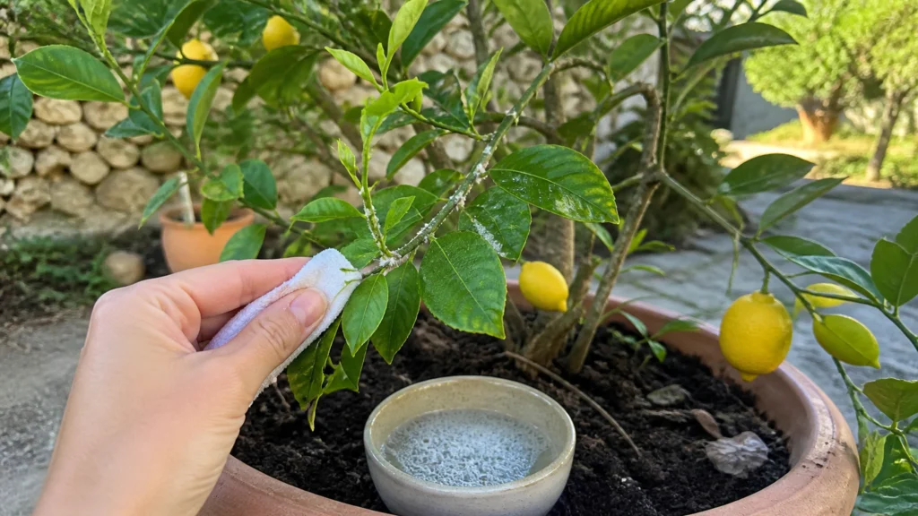 Illustration éditoriale pour l’article « Traitement cochenille citronnier : nos solutions naturelles »